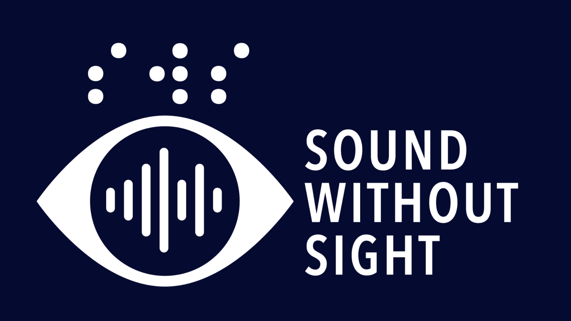 Soundwithout sight logo that includes an eye with waveforms in it and with some braille on top of the eye