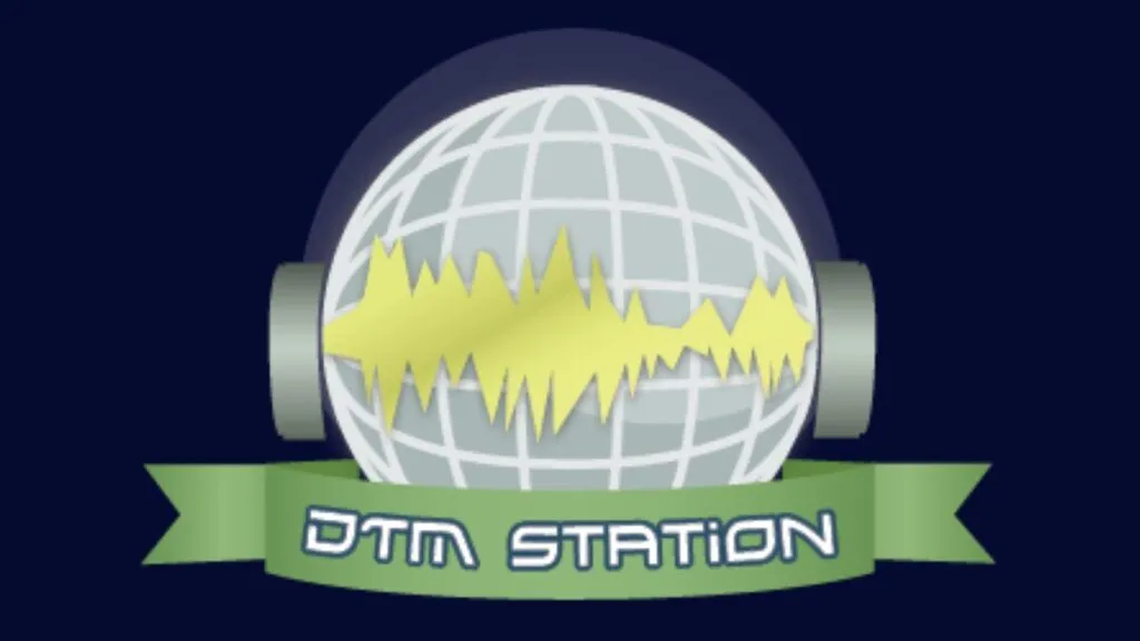 DTM Station Logo- a Globe wearing a pair of headphones