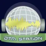 DTM Station Logo- a Globe wearing a pair of headphones