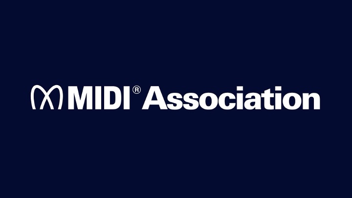 White MIDI Association text with a stylized M logo on the left, displayed on a dark blue background.