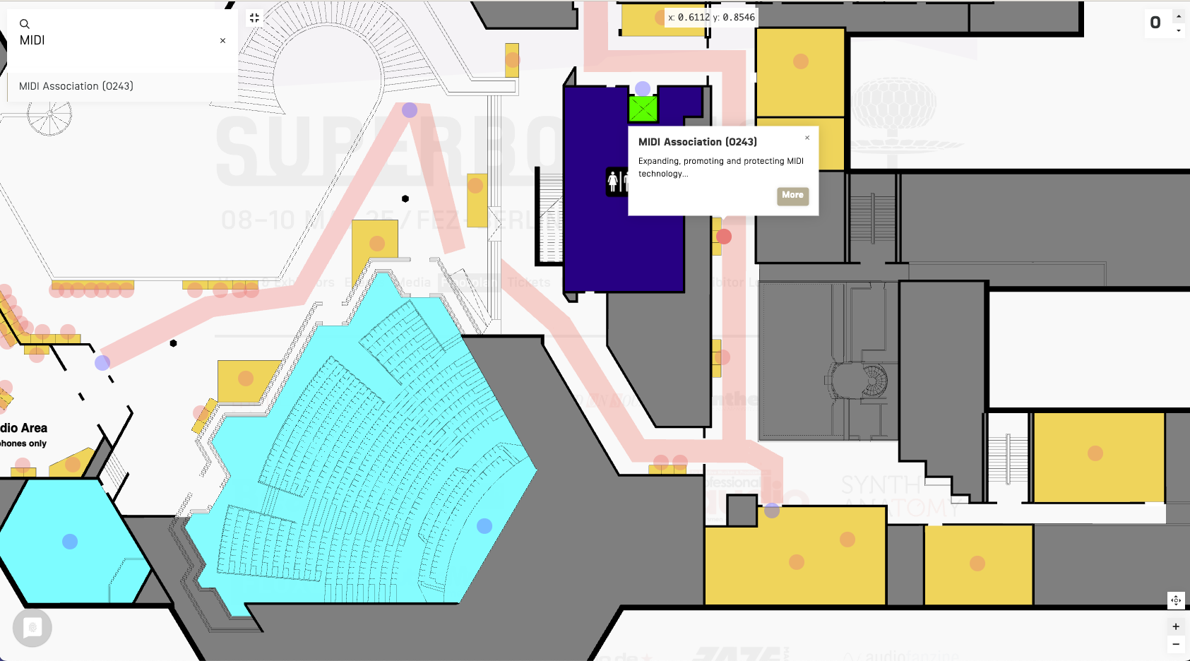 MAp fo Super Booth 2025 with the location of The MIDI Association