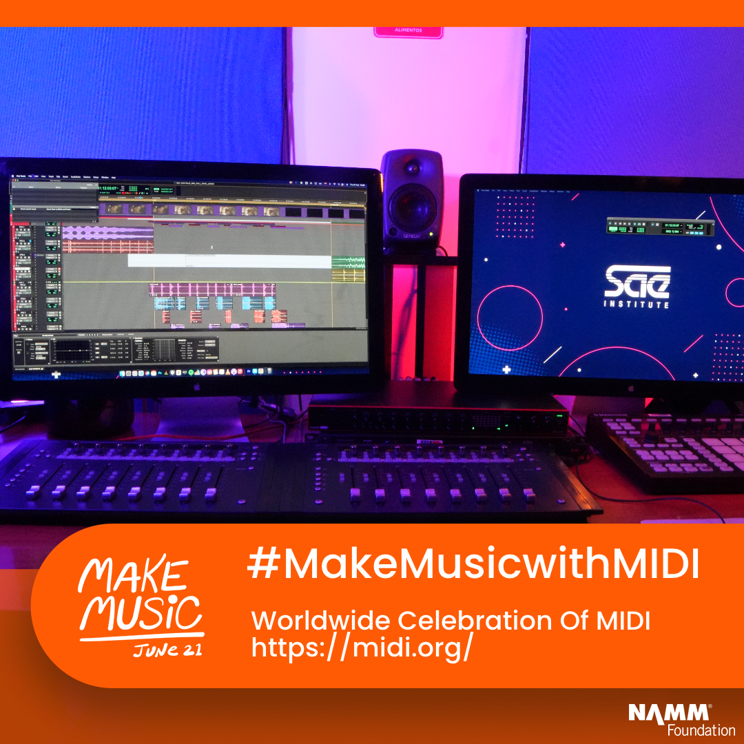 Image of studio gear and #MakeMusicWithMIDI