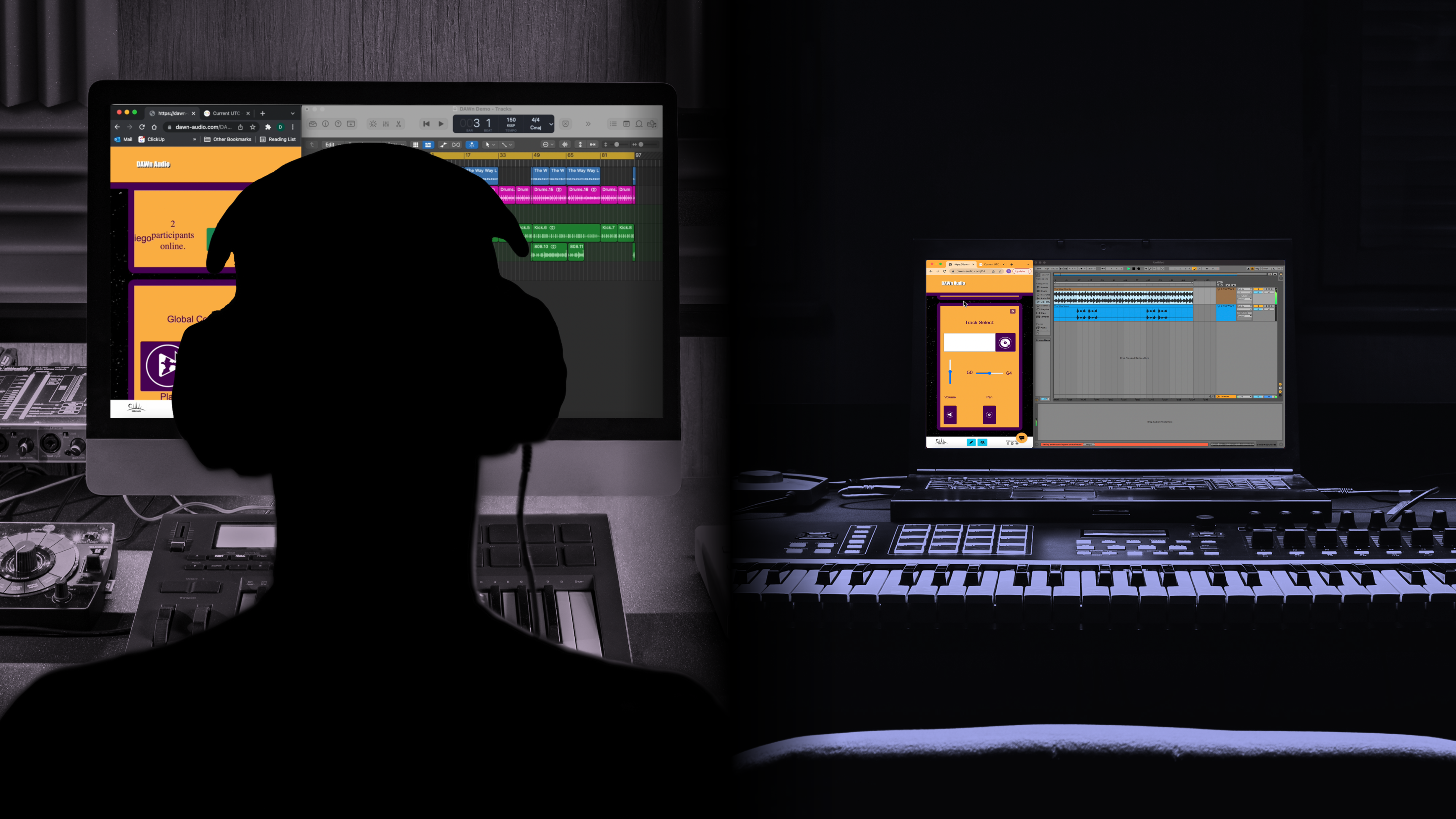 A silhouette of a person in front of a computer.