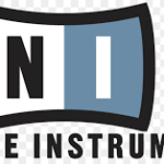 Native Instruments logo featuring a stylized black and blue rectangle with the letters N and I inside, above the words NATIVE INSTRUMENTS in bold black text.
