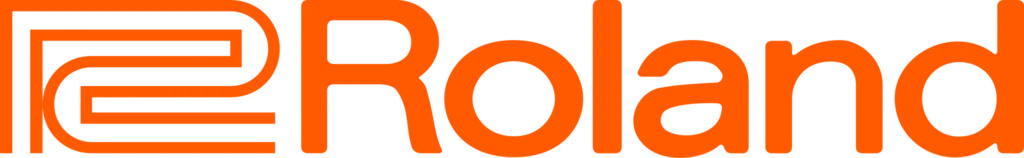 The image shows the Roland logo in orange, featuring a stylized R symbol followed by the word Roland in bold, rounded letters.