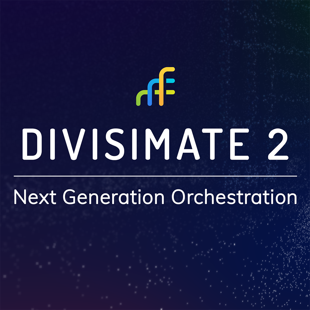 Logo and text for Divisimate 2 with the phrase Next Generation Orchestration on a dark, dotted gradient background.
