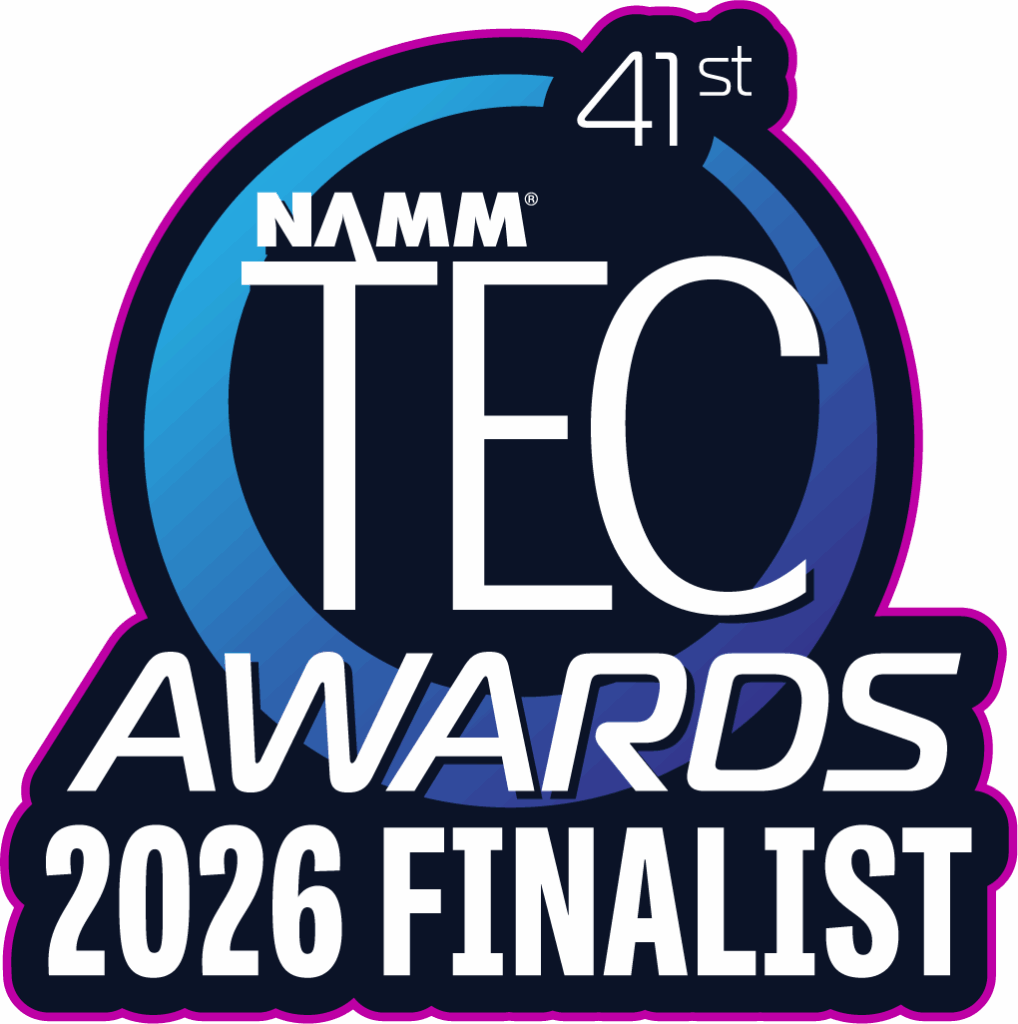 Logo for the 41st NAMM TEC Awards, with the text AWARDS 2026 FINALIST in bold letters below the main logo. The design uses blue, white, and purple accents.