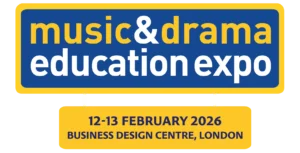 Logo for the Music & Drama Education Expo. Text reads: music & drama education expo and 12-13 February 2026, Business Design Centre, London on blue and yellow backgrounds.