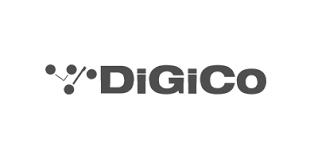 The image shows the DiGiCo logo, featuring a stylized graphic of three connected dots to the left and the word DiGiCo in bold, uppercase letters on the right. The logo is in black and white.