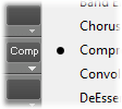 A close-up screenshot of a digital audio workstation interface showing a highlighted Comp button on the left and a partially visible effects list on the right, including Chorus and Compressor.