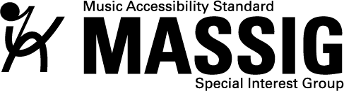 Logo with stylized figure and text: Music Accessibility Standard MASSIG Special Interest Group..