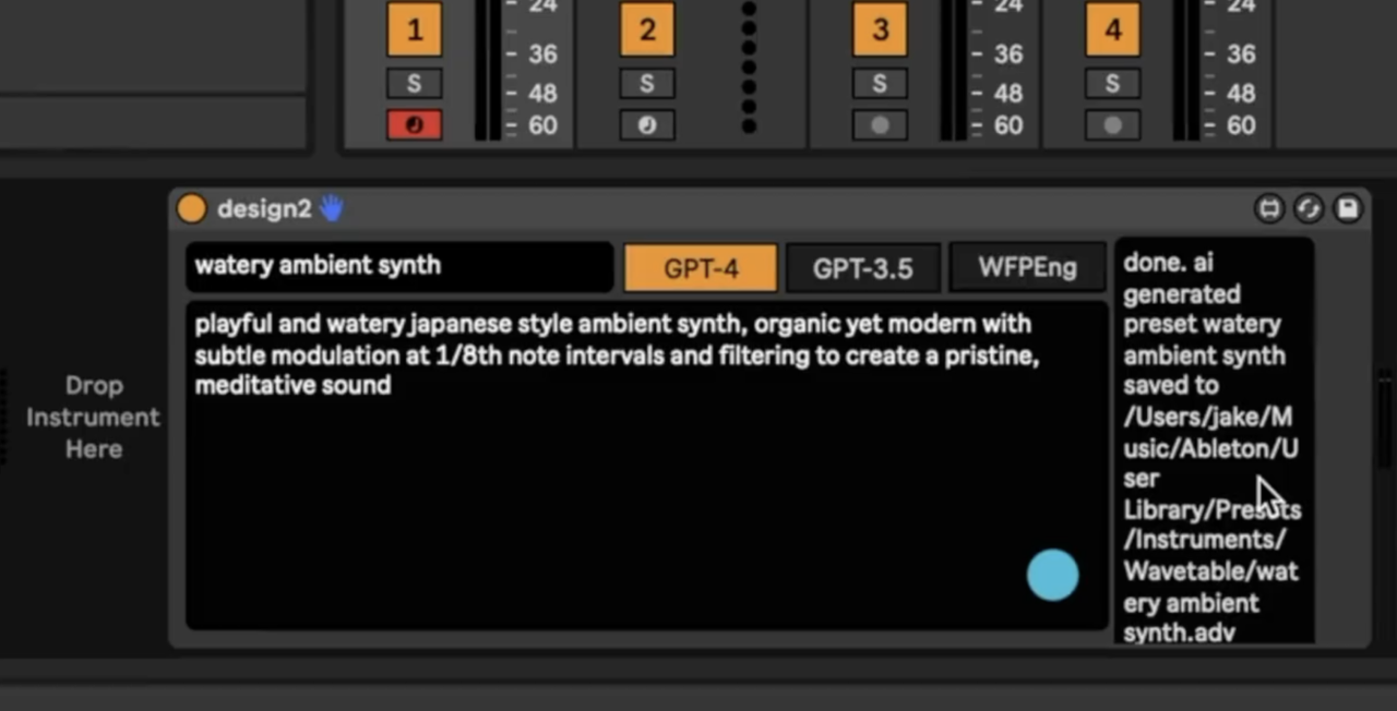 Text2Synth Ableton Max For Live interface